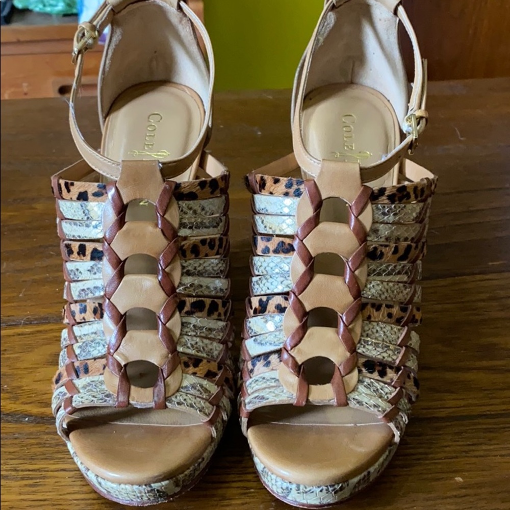 Cole Haan flirty snake and leopard wedge